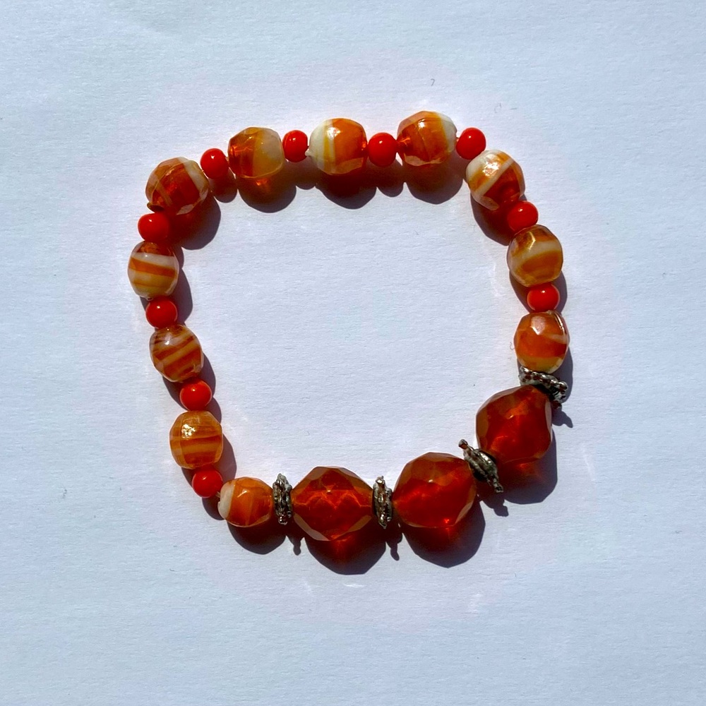 Vintage Orange Beaded Stretchy Bracelet